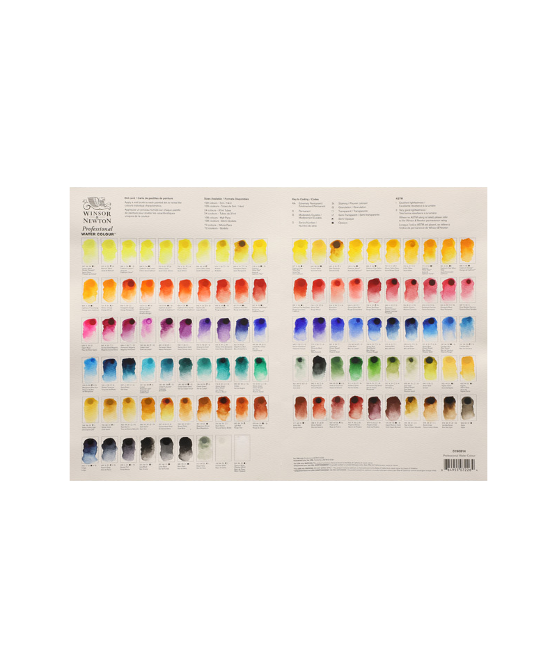 nuancier test gamme 109 couleurs aquarelle extra fine winsor - denis beaux  arts