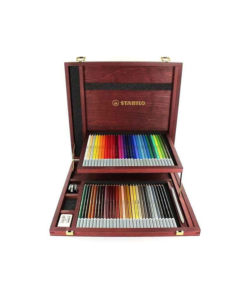 coffret bois 60 crayons pastel stabilo carbothello - denis beaux arts