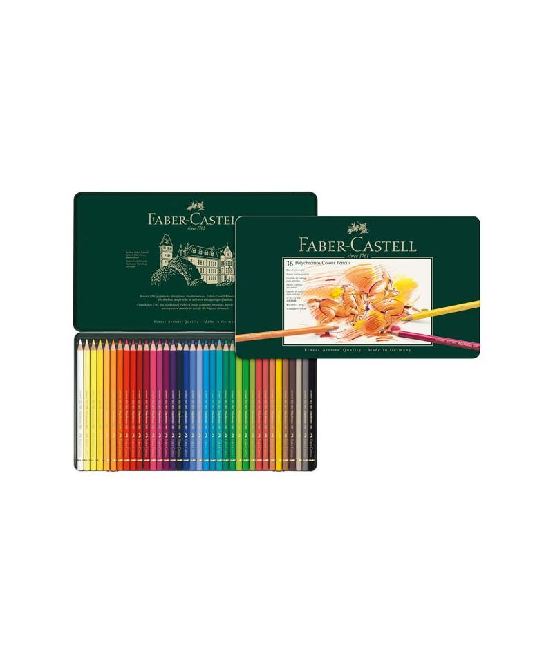 coffret metal de 36 crayons de couleur polychromos - denis beaux arts