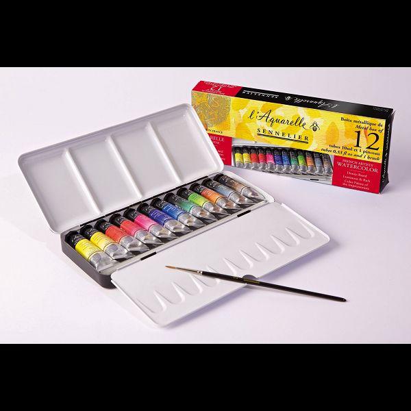 BOITE METAL 12 TUBES 10ML AQUARELLE EXTRA FINE 1 PINCEAU