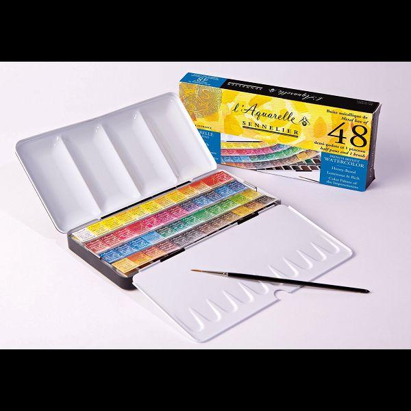 BOITE METAL 48 1/2 GODETS AQUARELLE EF 1 PINCEAU