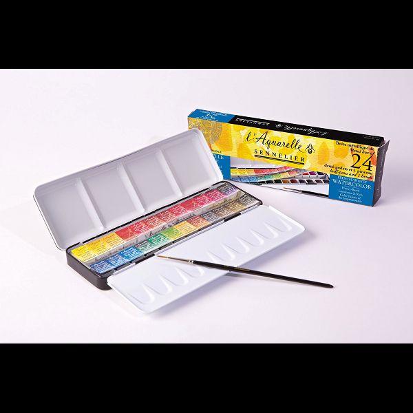 BOITE METAL 24 1/2 GODETS AQUARELLE EXTRA FINE 1 PINCEAU