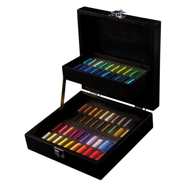 COFFRET BOIS NOIR 60 DEMI-PASTELS A L'ECU